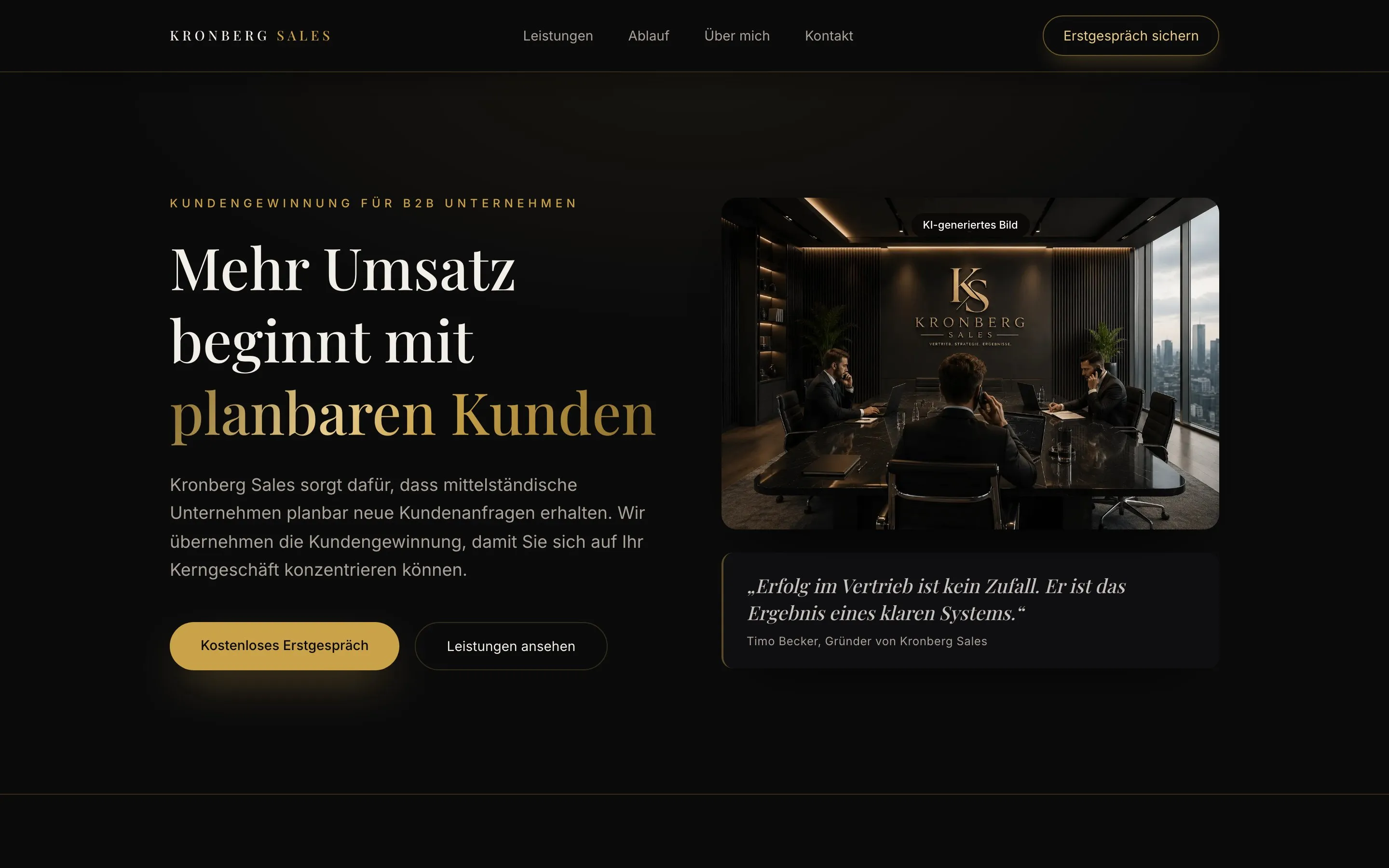 Startseite von Kronberg Sales am Laptop
